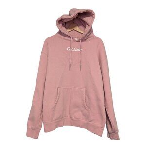 Glossier Pink Pullover Hoodie Sweatshirt Kangaroo & Drawstring Women's Size L